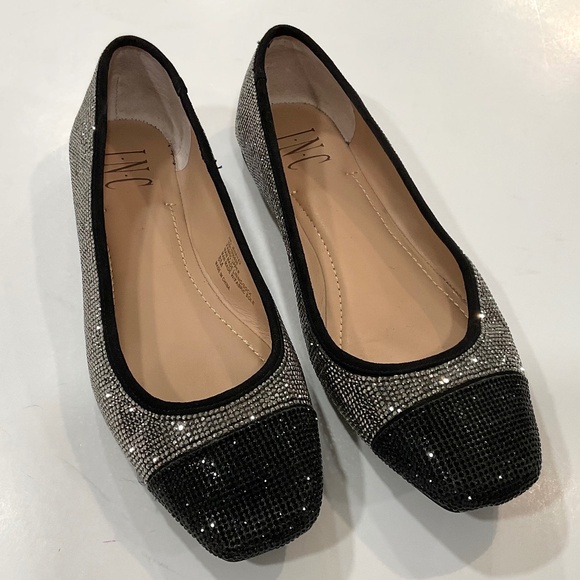 INC International Concepts Jenaya Rhinestone Flats Black/Silver Size 8 LIKE NEW - Picture 1 of 8